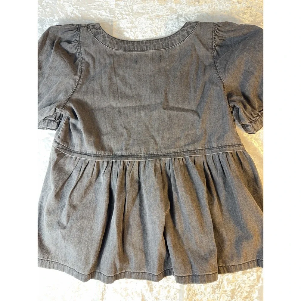 Madewell Chambray Peplum Top‎ XS Puff Sleeve Square Neck Babydoll Cottagecore